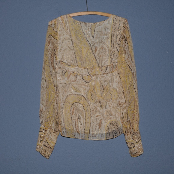 BCBGMAXAZRIA Gold Metallic Stripe Paisley Blouse - Picture 5 of 6